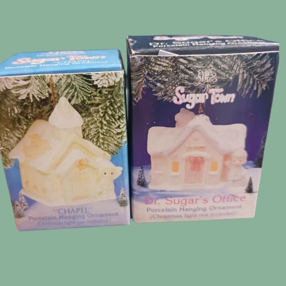 Precious Moments Hanging Ornaments Sugar Town Chapel & Dr. Sugars Office